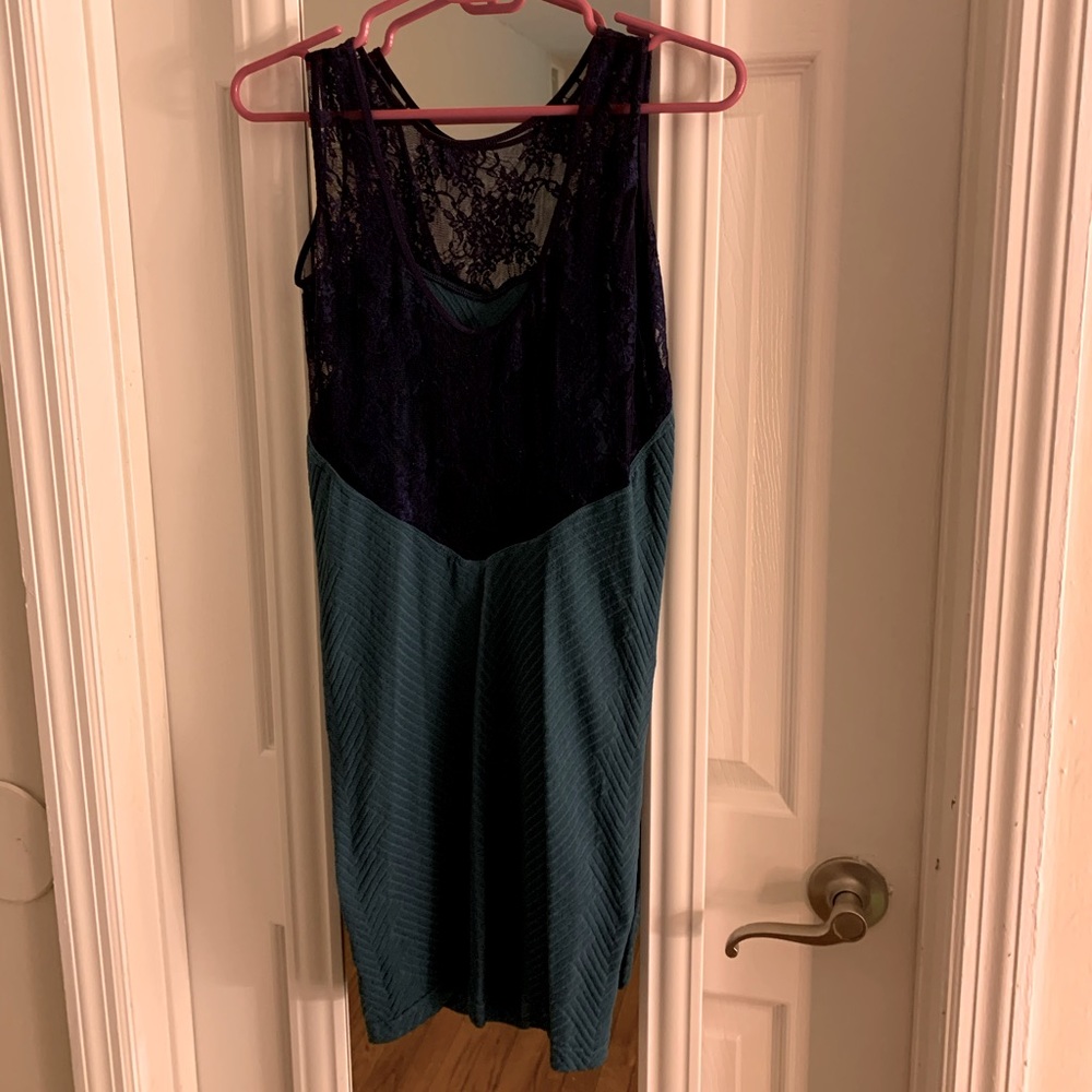 Free People Lace Teal and Navy Blue Slip Dress